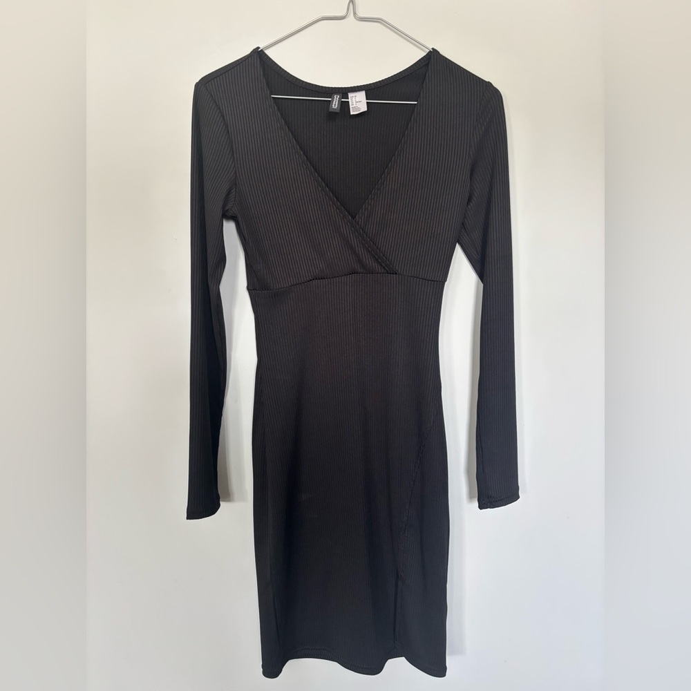 Divided Black Ribbed Long Sleeve Dress NWOT